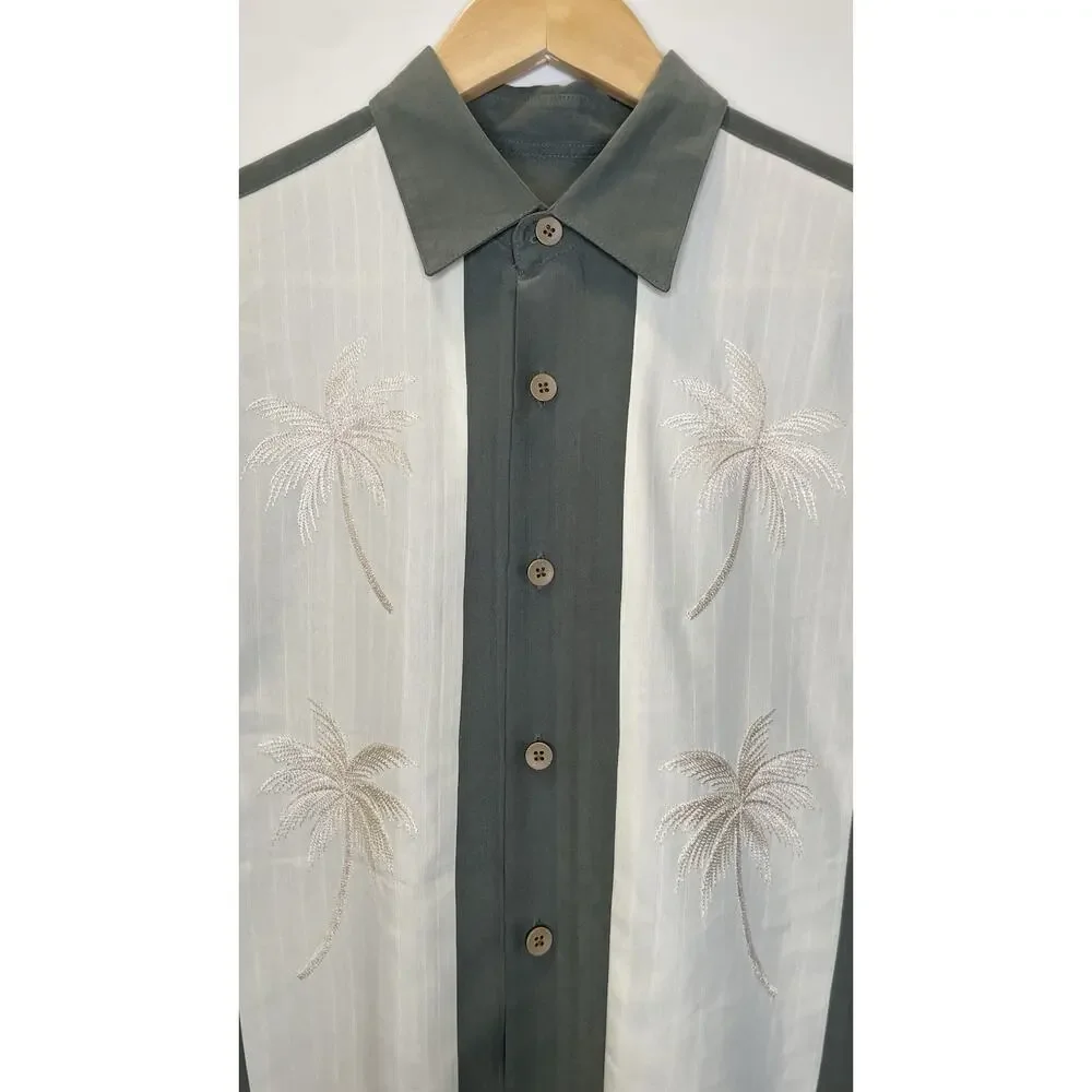 Bamboo Cay Hawaiian Bowling Embroidered Short Sleeve Button Up Shirt Green M - Picture 2 of 12
